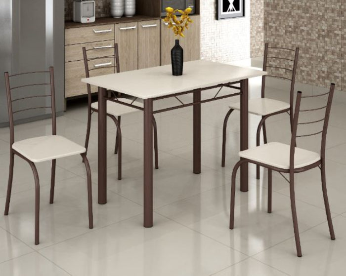 Conjunto Mesa Rio 100 Marrom Tmp Ardosia Off White e 4 Cadeiras Rio Marrom Assento Off White EN