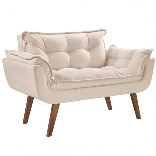 Poltrona Namoradeira Opalla Veludo Suede Bege Claro EN