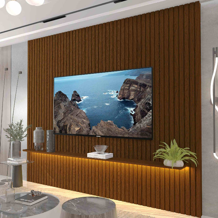 Painel Nobre Ripado 1Prateleira com LED Castanho EN