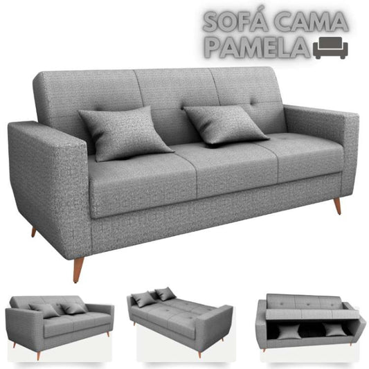 Sofa Cama com Bau MX Pamela 1 Estagio Linho Cinza EN