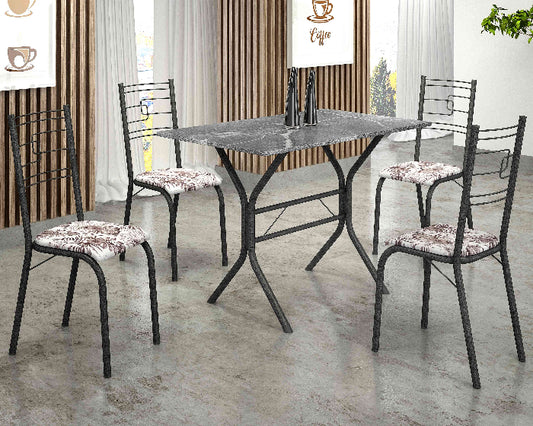 Conjunto Mesa Paraty Martelado Tmp Indiana Preto c/4 Cds Martelado.Primavera Preto EN