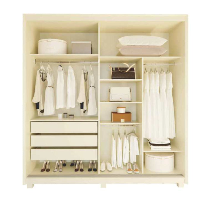 Roupeiro Platinum 2 Portas Vidro Reflecta com Pes e LED Off White EN