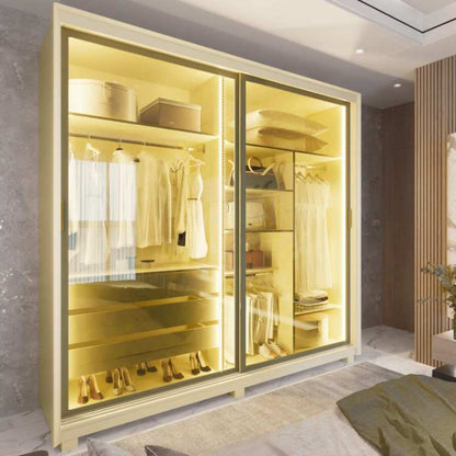 Roupeiro Platinum 2 Portas Vidro Reflecta com Pes e LED Off White EN