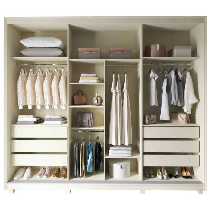 Roupeiro Platinum 3 Portas Vidro Reflecta com Pes e LED Off White EN