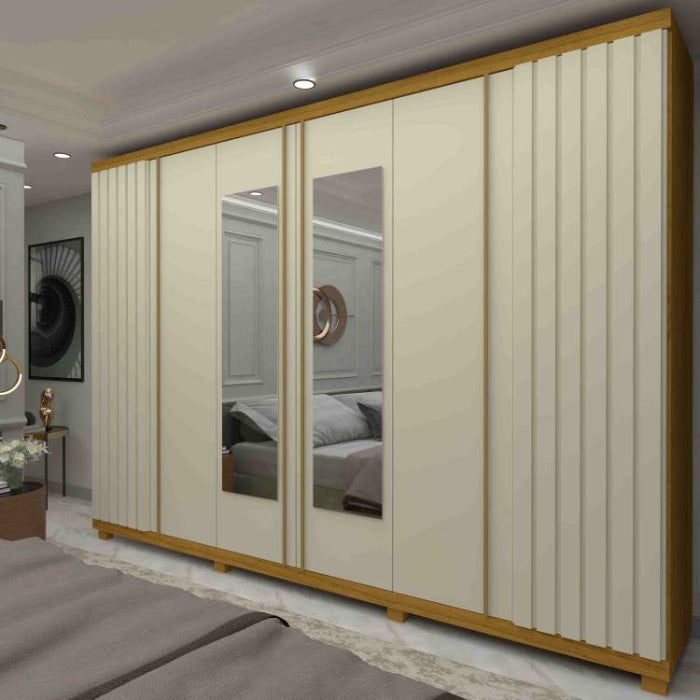 Roupeiro Absolut New Ripado 6P sendo 2P com Espelhos LED e Pes Naturale.Off White EN