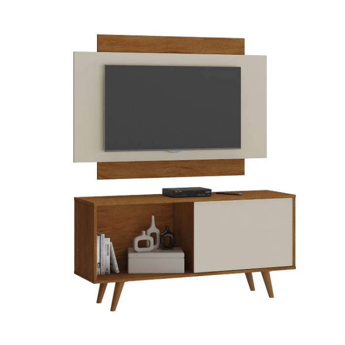 Rack com Painel Malaga 119 Nogueira Madeira.Nogueira mais Natura.Off White Flex EN