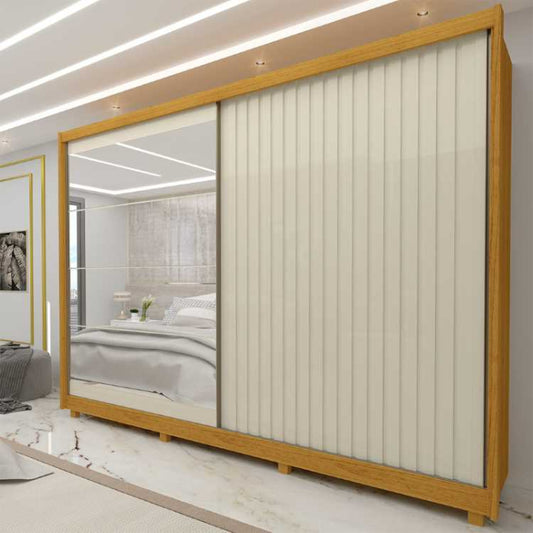 Roupeiro Apolo Ripado 2P com Espelho e Pes Naturale.Off White EN