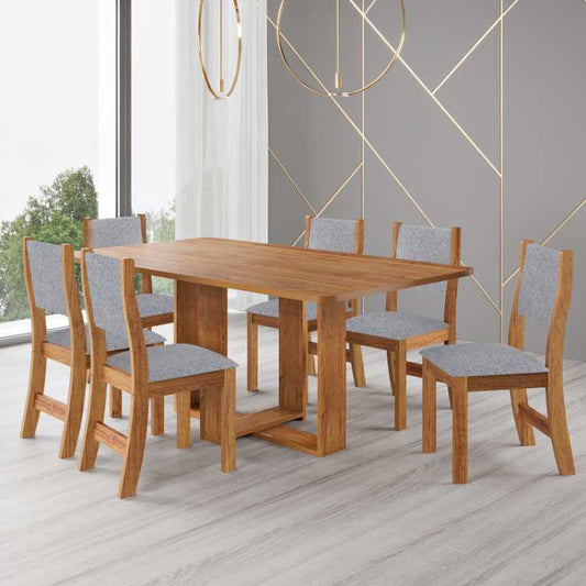 Sala Luar.Luna 160x80 com 6 Cadeiras Sol Mel Linho Inox EN