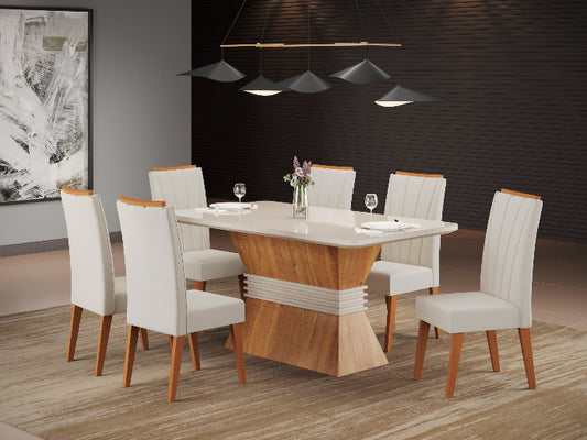 Sala Eve 180x90 com 6 Cadeiras Iza Mel Blonde.Off White Veludo Marfim EN