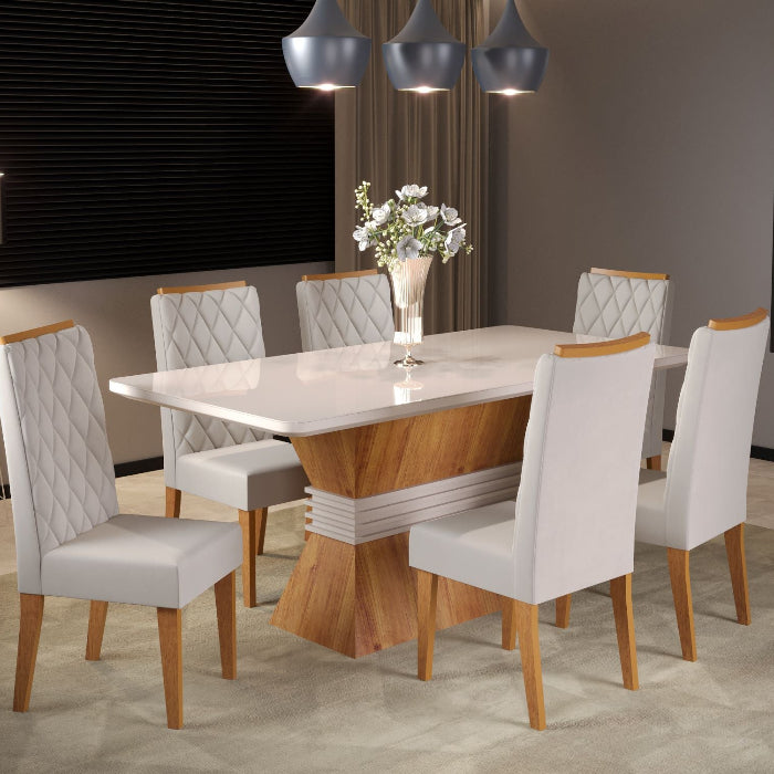 Sala Eve 180x90 com 6 Cadeiras Iza Mel Blonde.Off White Veludo Marfim EN