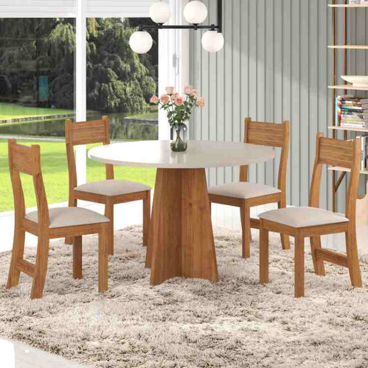 Sala Flipp.Slin 90x90 Mel.Blonde com 4 Cadeiras Brisa Mel Blonde Veludo Marfim EN