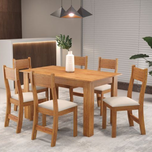 Sala Fucsia Mel com 6 Cadeiras Brisa Mel.Veludo Marfim EN