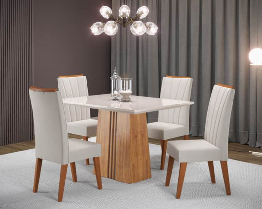 Sala Ibi com 4 Cadeiras Safira Mel Blonde.Off White Veludo Marfim EN