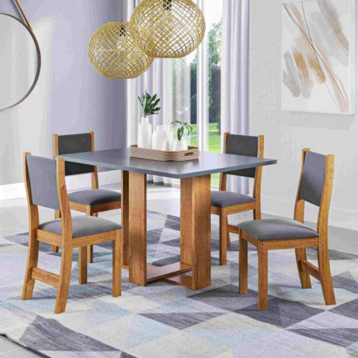 Sala Magic Mel.Blonde com 4 Cadeiras Sol Mel.Cinza Veludo Grafite EN