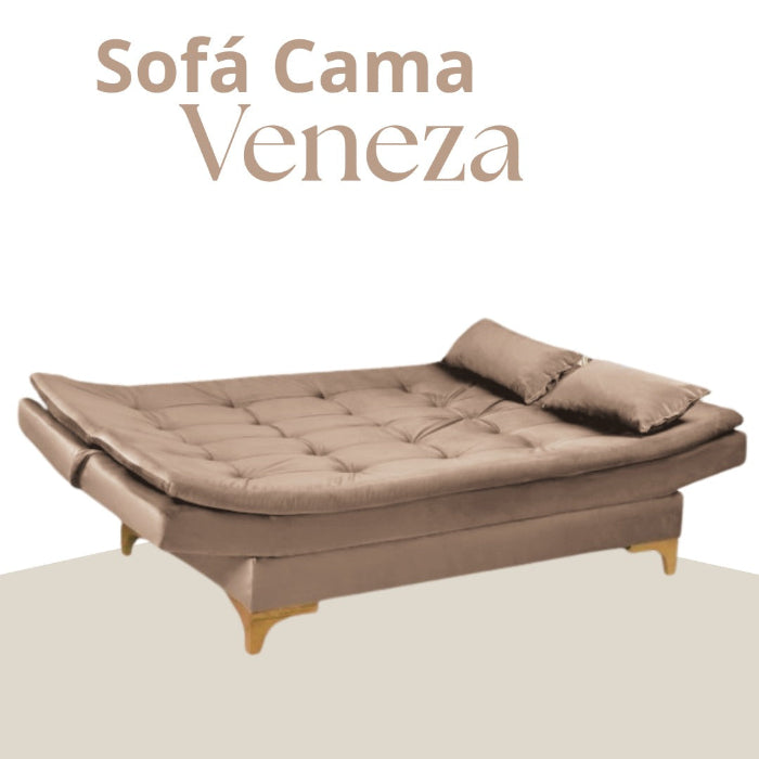 Sofa Cama Veneza Tec Veludo Bege EN