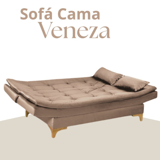 Sofa Cama Veneza Tec Veludo Bege EN