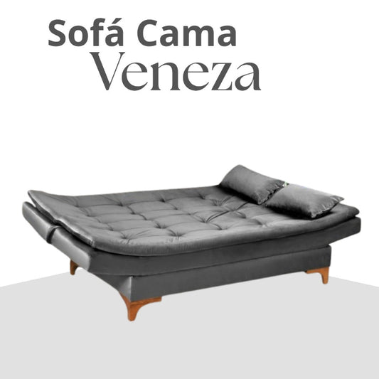 Sofa Cama Veneza Tec 195 Veludo Cinza EN