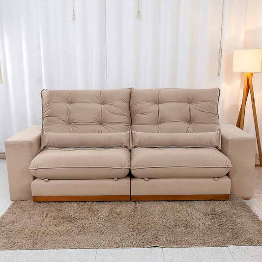 Estofado Retratil Reclinavel Toronto 250 Veludo Suede Bege EN