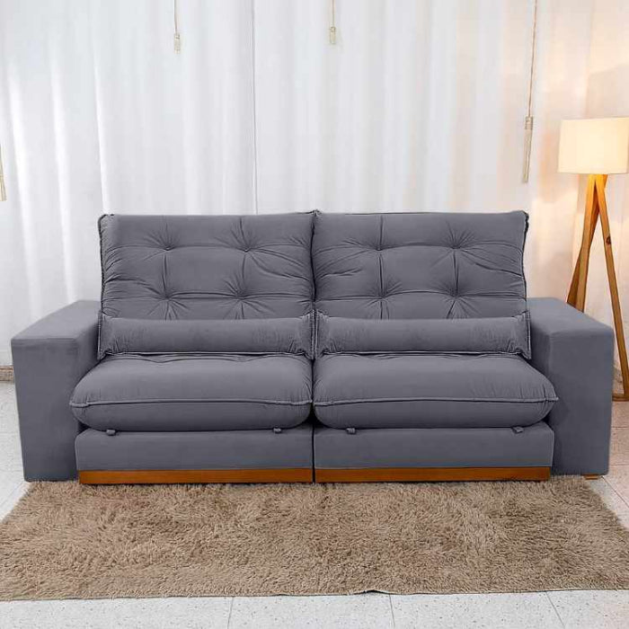 Estofado Retratil Reclinavel Toronto 250 Veludo Suede Cinza EN