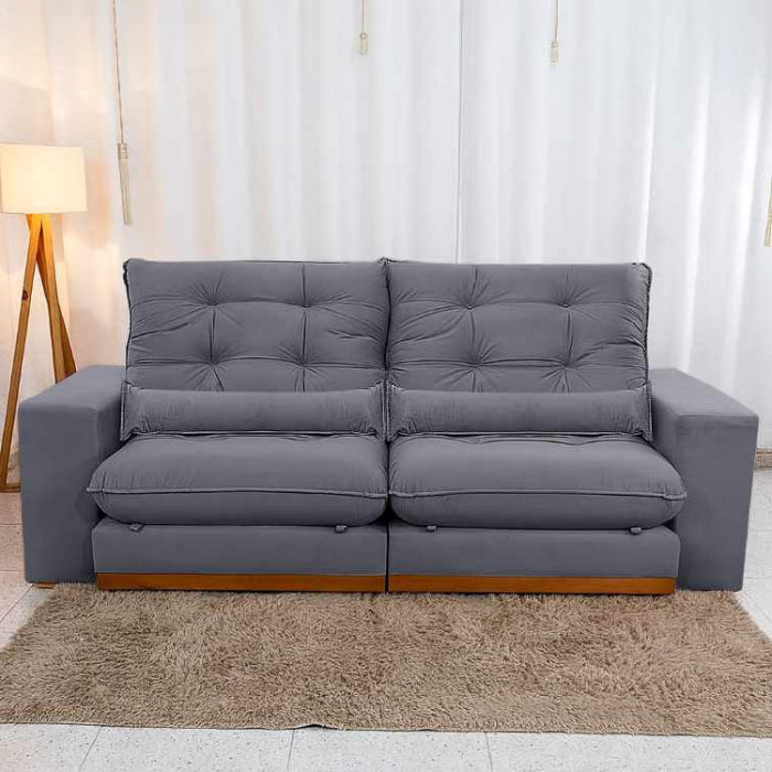 Estofado Retratil Reclinavel Toronto 230 Veludo Suede Cinza EN