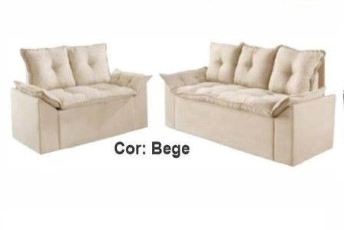 Conjunto Estofado Veneza Soft 2x3 Lugares Veludo Bege EN