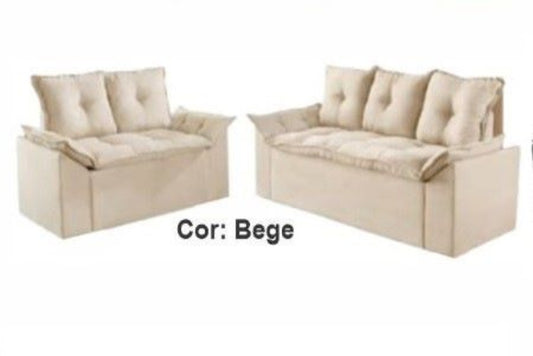 Conjunto Estofado Veneza Soft 2x3 Lugares Veludo Bege EN