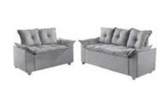 Conjunto Estofado Veneza Soft 2x3 Lugares Veludo Cinza EN