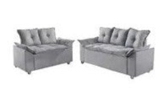 Conjunto Estofado Veneza Soft 2x3 Lugares Veludo Cinza EN