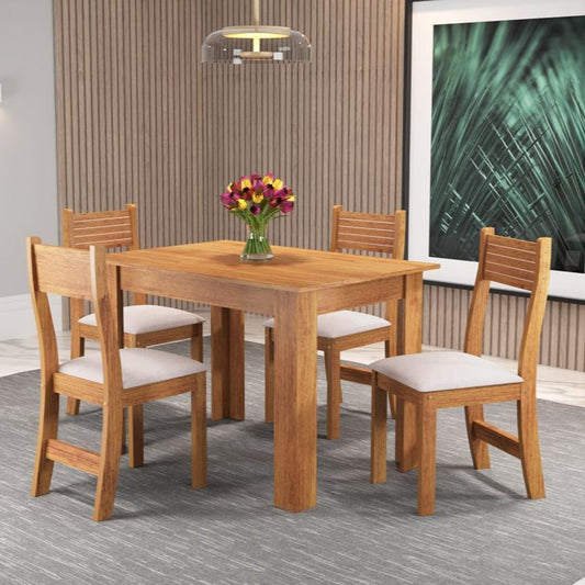 Mesa de Jantar Palace + 4 Cadeiras -  Mel/Veludo Pastel