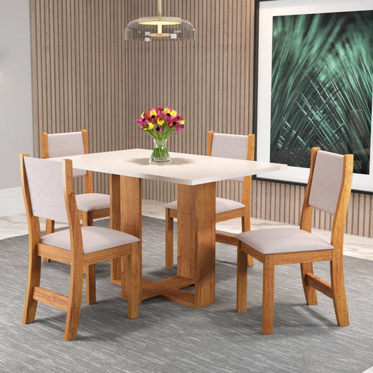 Mesa de Jantar Milani + 4 Cadeiras -  Mel Blonde/Linho Amendola