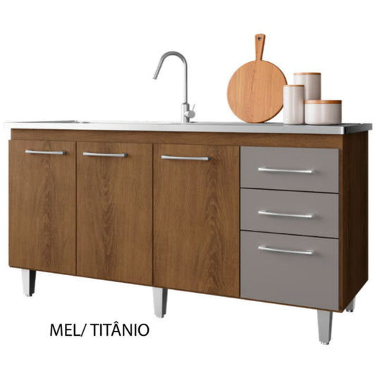 Balcão Pia Fraça 1,58 cm - SEM TAMPO - Mel/Titanio