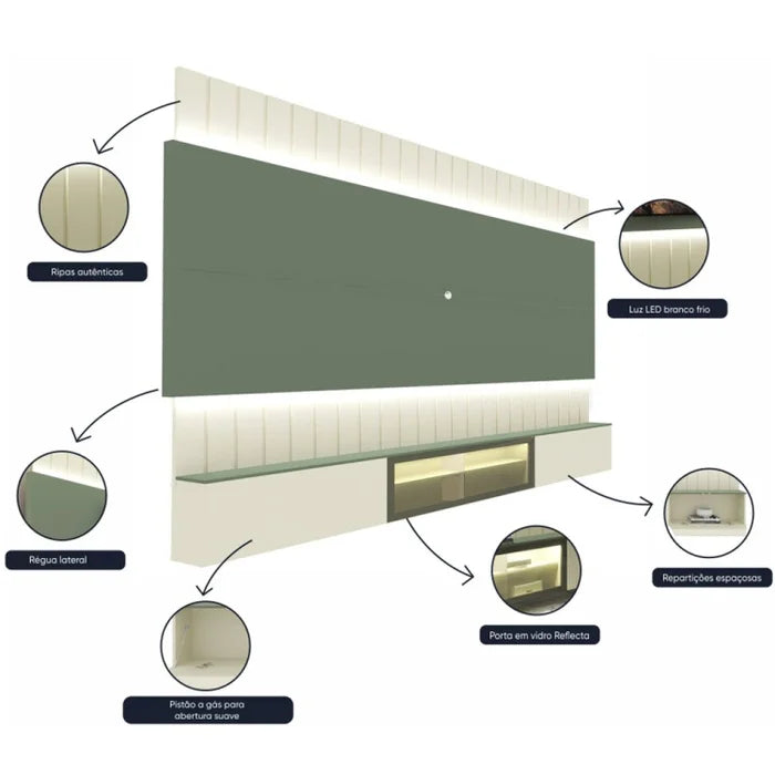 Home Reflecta 2,60 cm - 85'' Com LED - 100% MDF - Verde Floresta/Off White EN