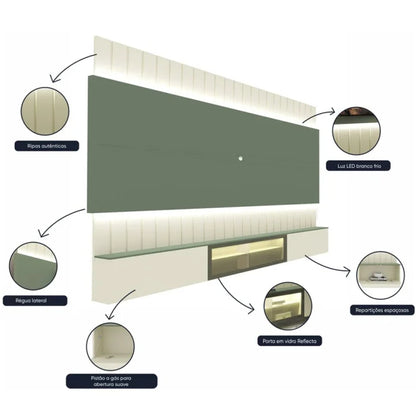 Home Reflecta 2,60 cm - 85'' Com LED - 100% MDF - Verde Floresta/Off White EN