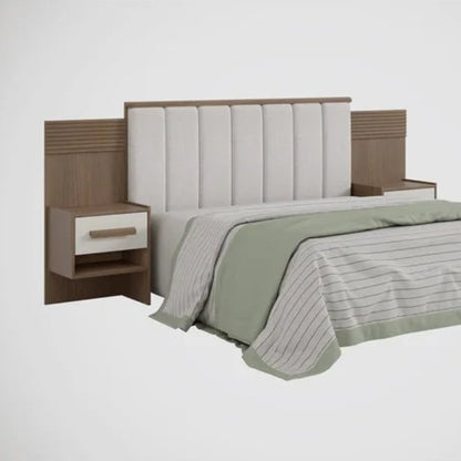 Cabeceira Casal Iris CastanhoOff/White com Detalhe Ripado EN