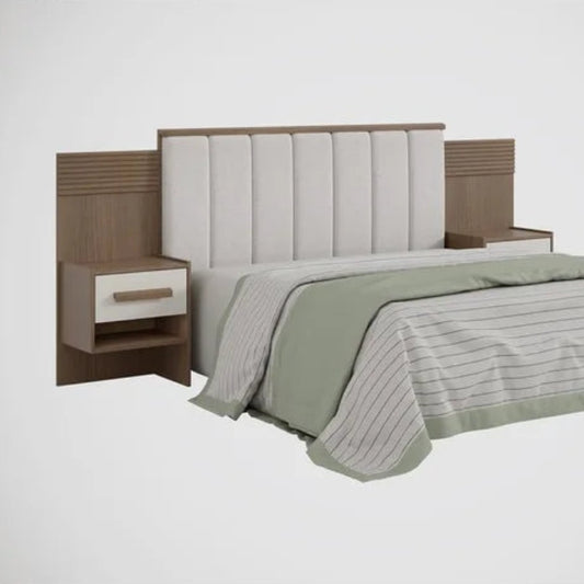 Cabeceira Casal Iris CastanhoOff/White com Detalhe Ripado EN