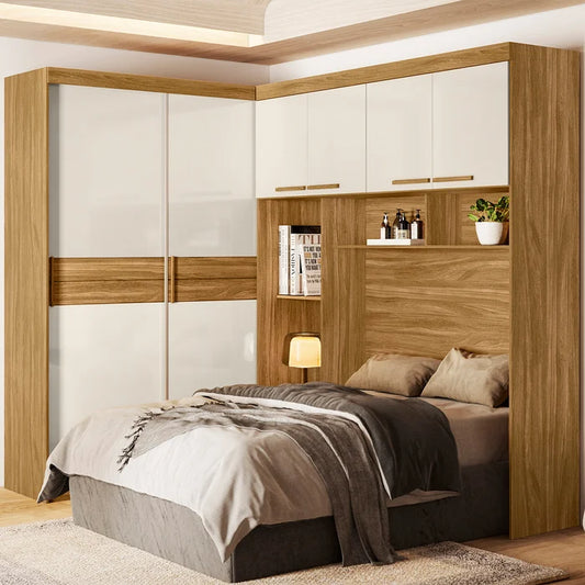Roupeiro Modulado Florença 100% MDF (Casal 1,38 cm) - Freijó/Off White L