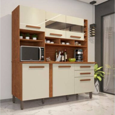 Armário de Cozinha Alexia - Com Espelho - Cinamomo/Off White