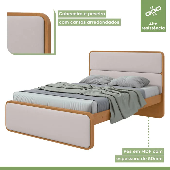 Cama Loop 100% MDF (Casal 1,38cm) - Bege/Amêndoa   L