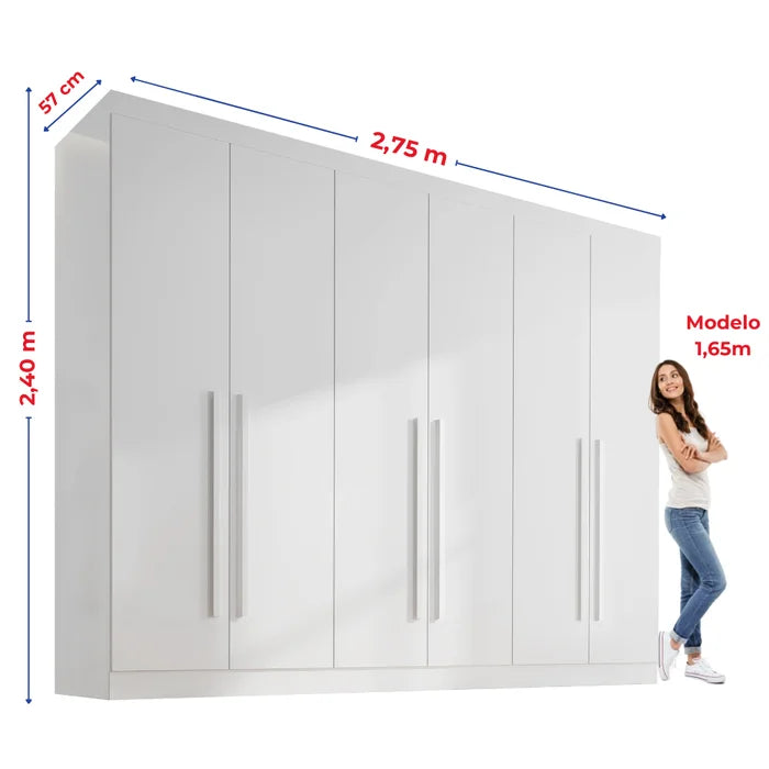 Roupeiro Da Vinci 100% MDF - 6 Portas - 2,75 cm - Branco L