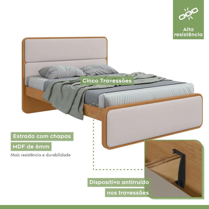 Cama Loop 100% MDF (Casal 1,38cm) - Bege/Amêndoa   L
