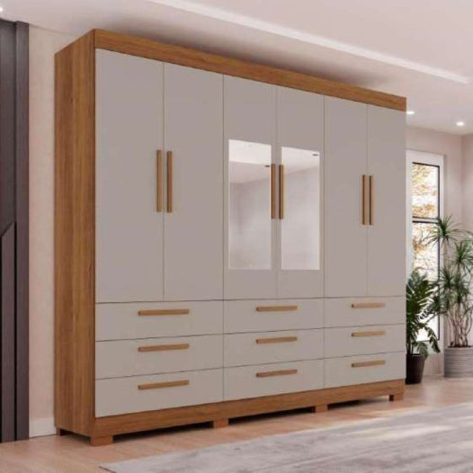 Roupeiro Dinamarca com Pes e Espelhos Cinamomo.Off White  EN