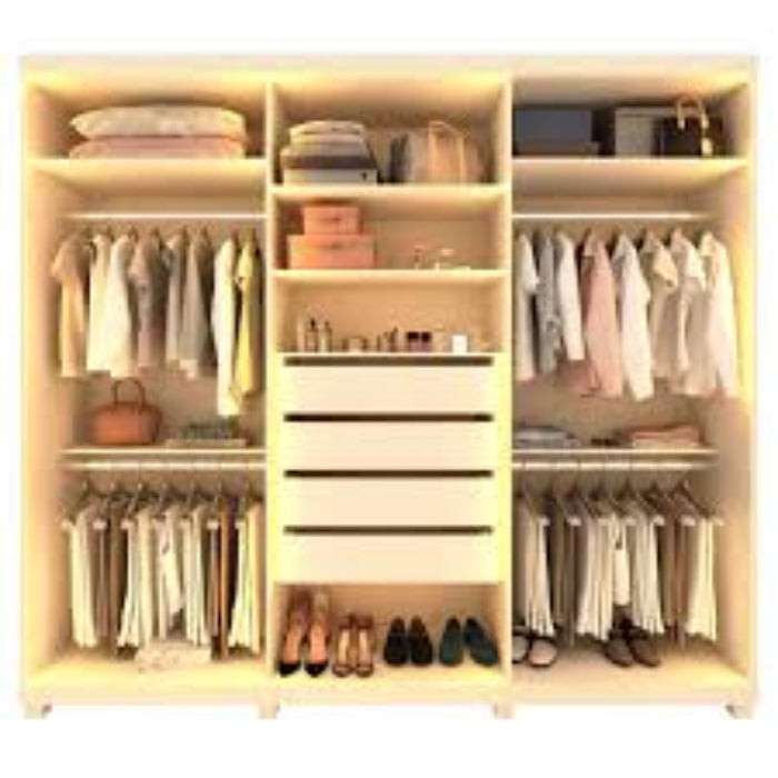 Roupeiro Absolut New Ripado 6P sendo 2P com Espelhos LED e Pes Naturale.Off White EN