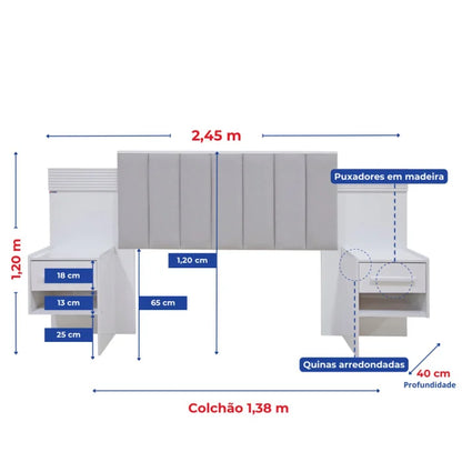 Cabeceira Casal Iris Branco - Detalhe Ripado EN