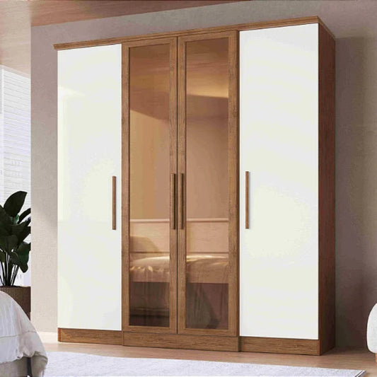 Roupeiro Genebra, sendo 2 Portas com Vidro Reflecta Off White.Nogueira EN