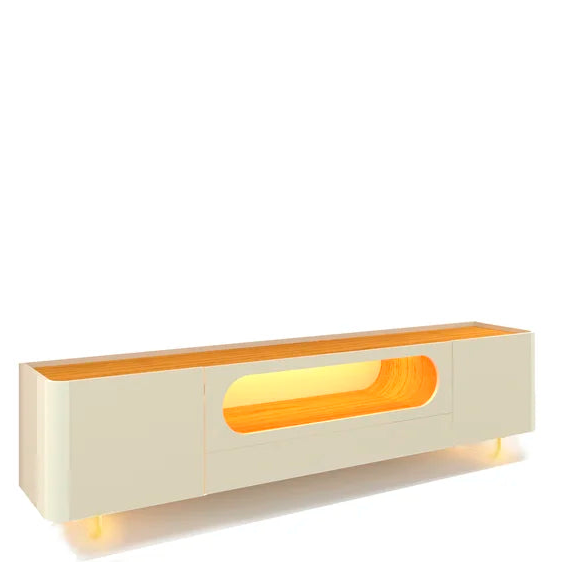 Rack Nobre 2,10 cm 75" 100% MDF - Com LED  - Pés em Vidro Off White/Naturale EN