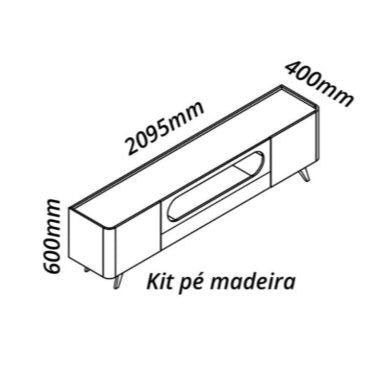 Rack Nobre 2,10 cm 75" 100% MDF - Com LED  - Pés em Vidro Off White/Naturale EN