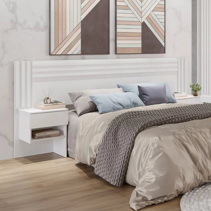Cabeceira Box Jade Casal + 2 Mesas de Cabeceira - Branco EN