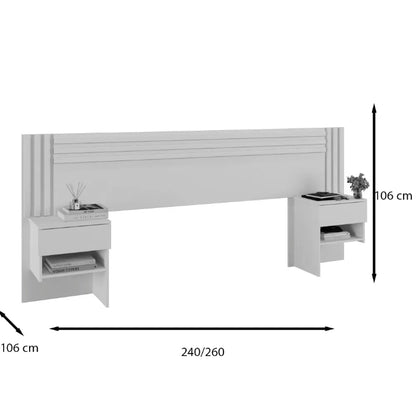 Cabeceira Box Jade Casal + 2 Mesas de Cabeceira - Branco EN